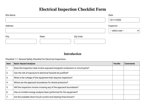 free electrical inspection checklist template